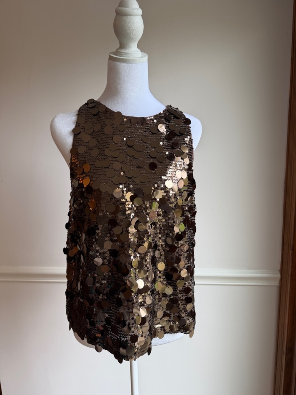 LOFT Brown Gold Sequin Party Top sleeveless size small NWT - Picture 2 of 7